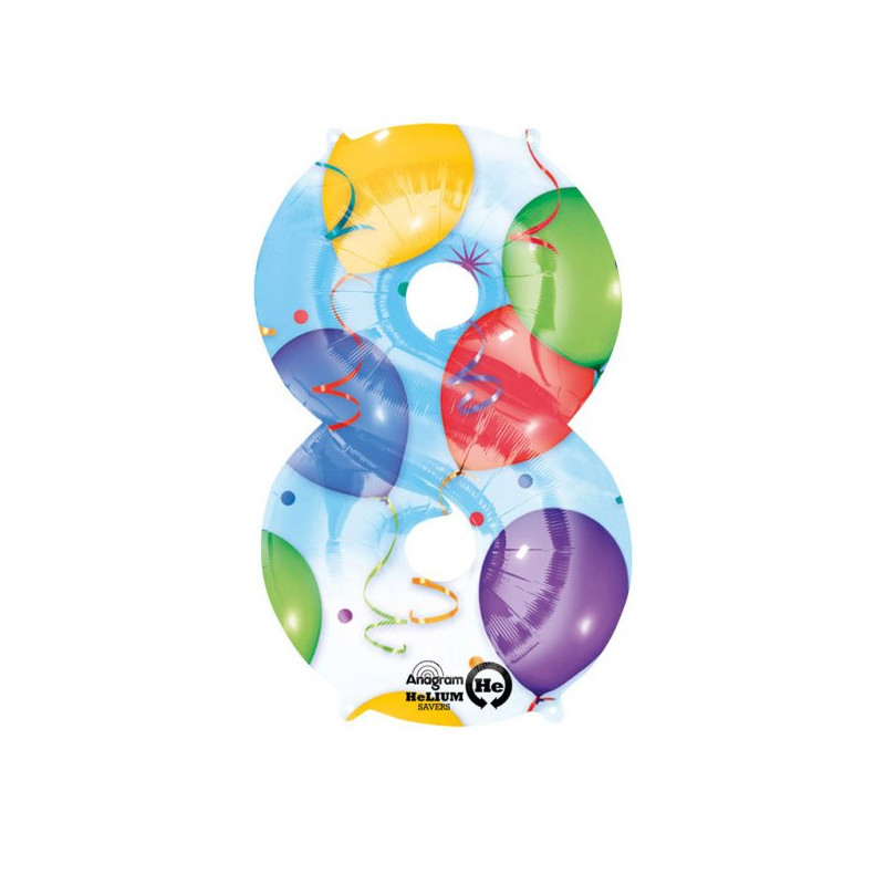 Balon foliowy, cyfra 8 kolorowa 53 cm x 83 cm