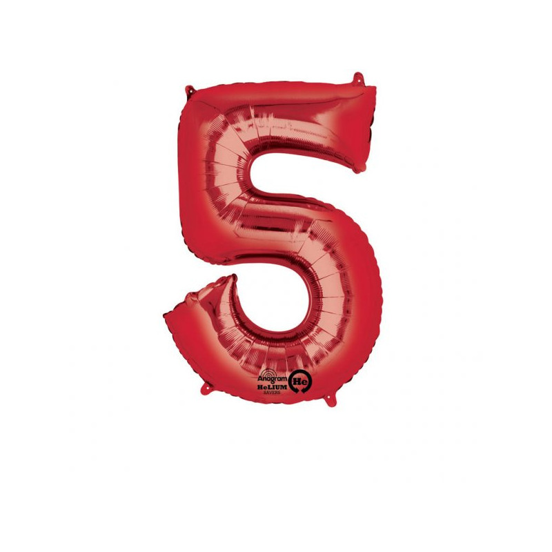 Balon Foliowy Cyfra 5 Czerwona 58 cm x 86 cm - na urodziny
