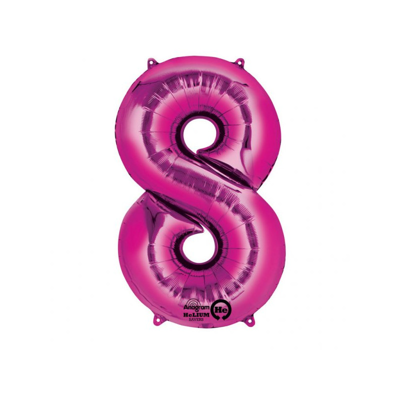 Balon foliowy - Cyfra 8 różowa 53 cm x 83 cm