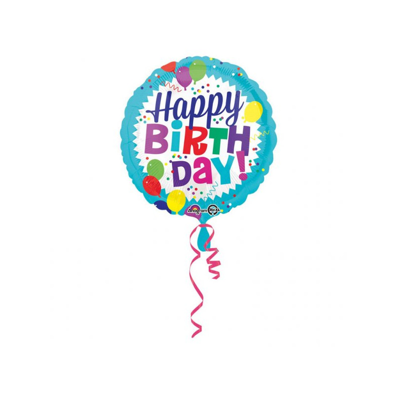   Balon "Happy Birthday" okrągły w baloniki - 43 cm