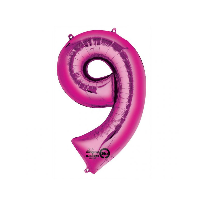 Balon Foliowy Cyfra 9 Różowa 63x86 cm - na urodziny