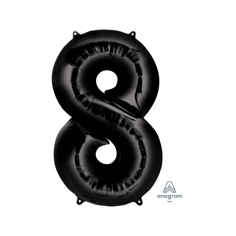 Balon foliowy, cyfra 8 czarna 53 cm x 86 cm