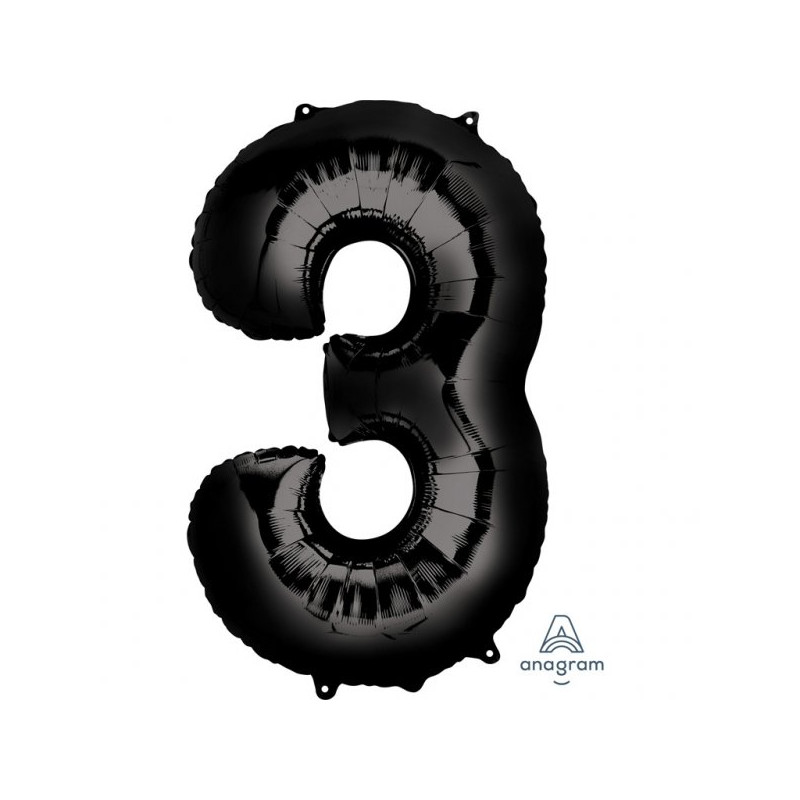 Balon Foliowy Cyfra 3 Czarna  50x86 cm - na urodziny