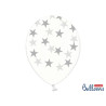 Balon lateksowy Crystal Clear 30 cm - Srebrne gwiazdki