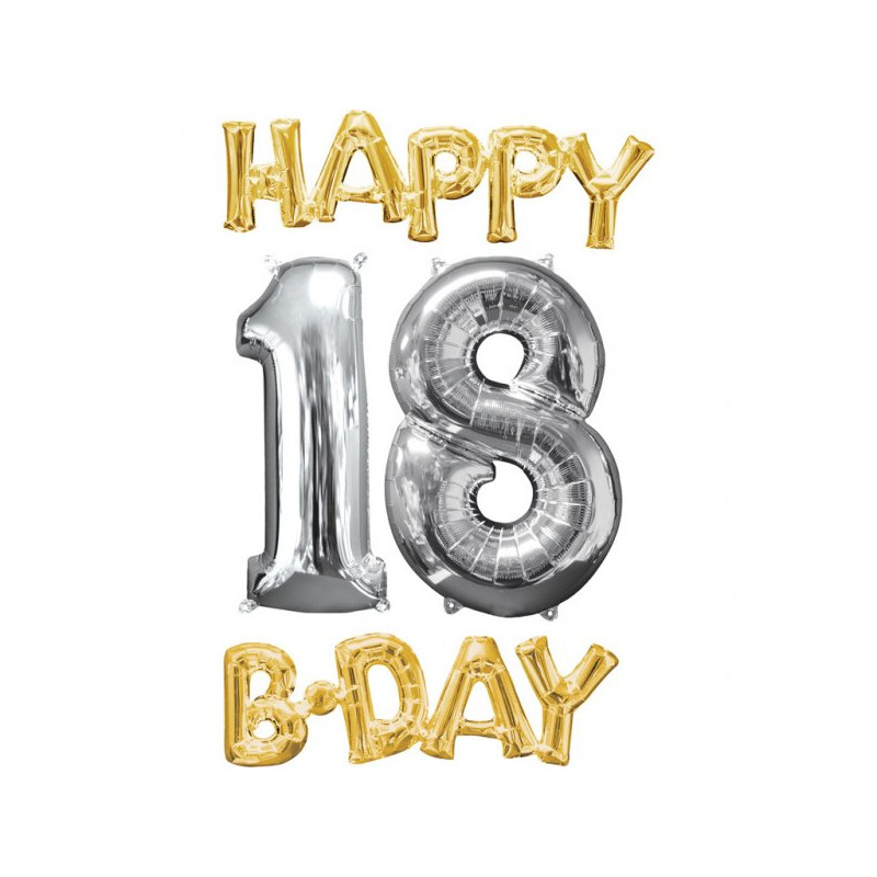 Balony na 18-te urodziny Cyfra 1 i 8 oraz napis Happy Birthday