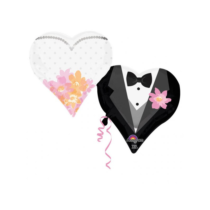 Balony na Wesele - Dwa Serca jako Para Młodych 76 x 63cm