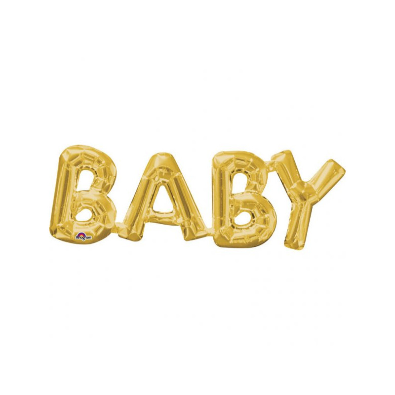 Złoty napis BABY (Dziecko) z Balonów - 66 cm 22 cm