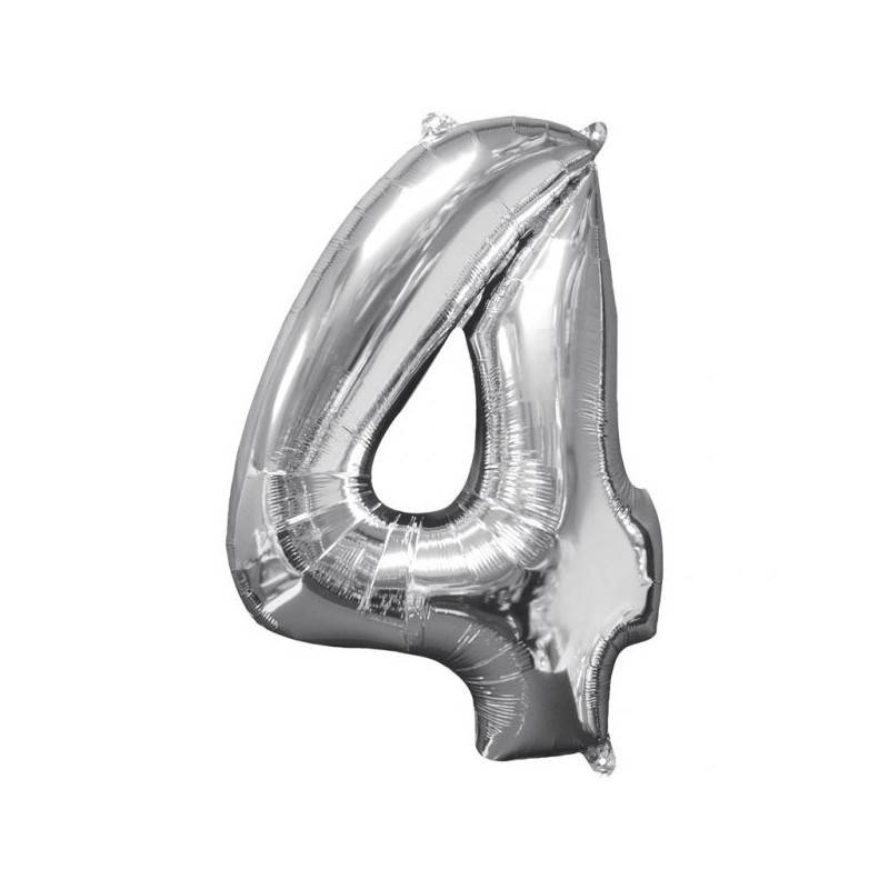 Balon cyfra 4 srebrna - 66 cm
