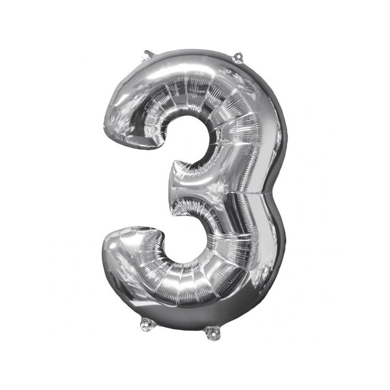 Balon cyfra 3 srebrna - 66 cm
