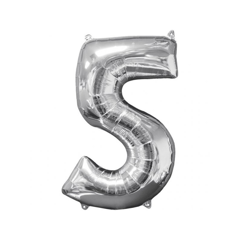 Balon cyfra 5 srebrna - 66 cm