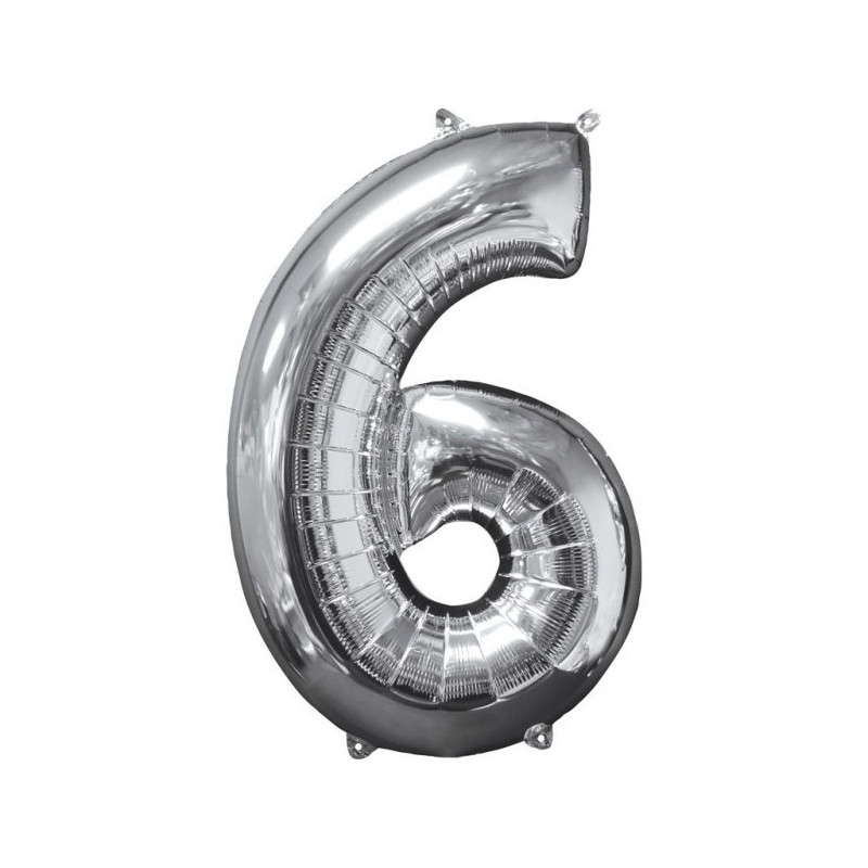 Balon cyfra 6 srebrna - 66 cm