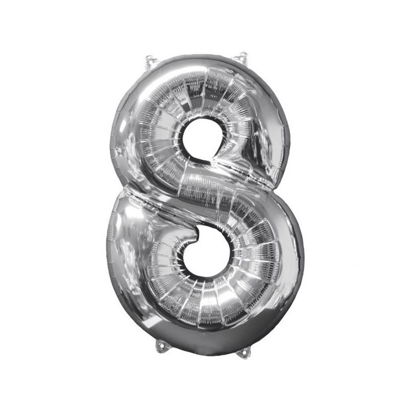 Balon cyfra 8 srebrna - 66 cm