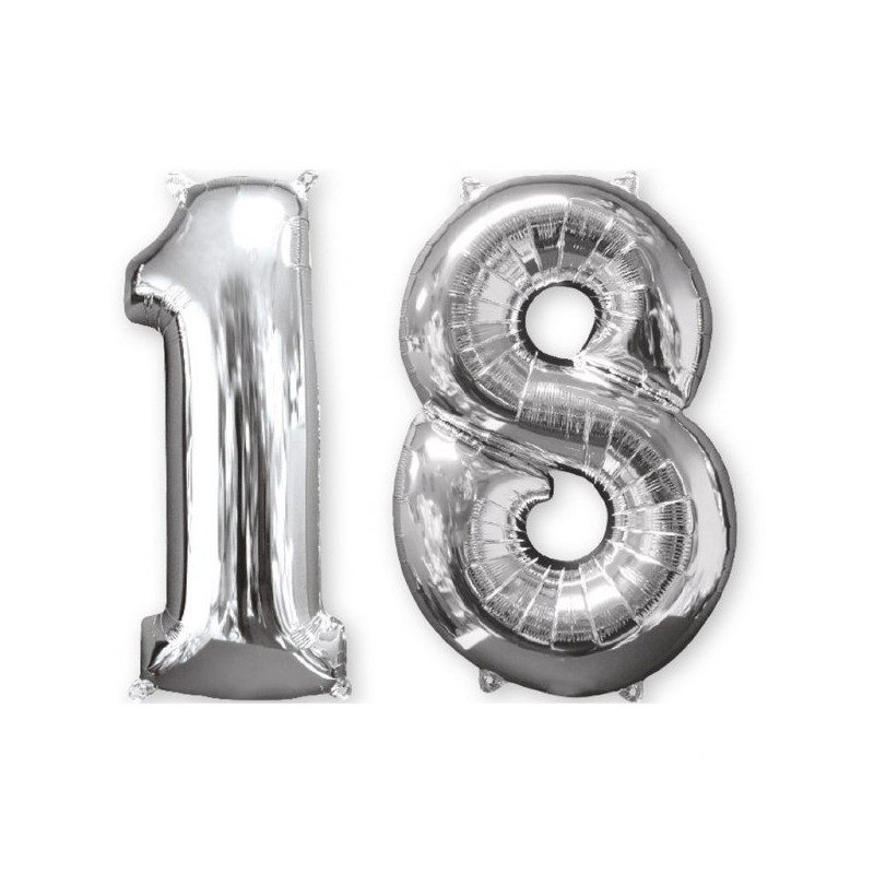 Balon cyfra 18 srebrna - 66 cm