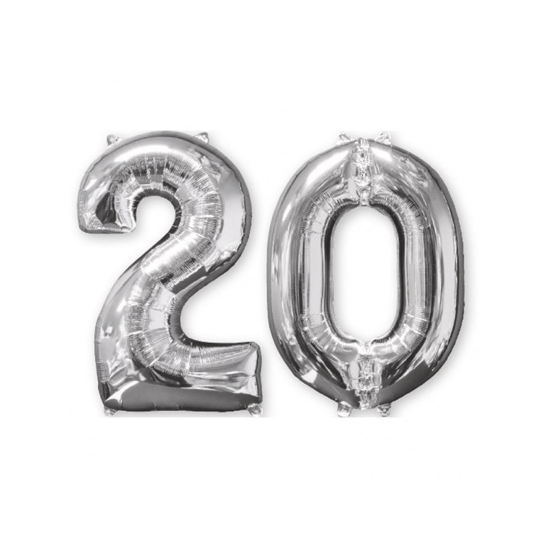 Balon cyfra 20 srebrna - 66 cm