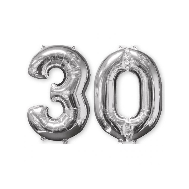 Balon cyfra 30 srebrna - 66 cm