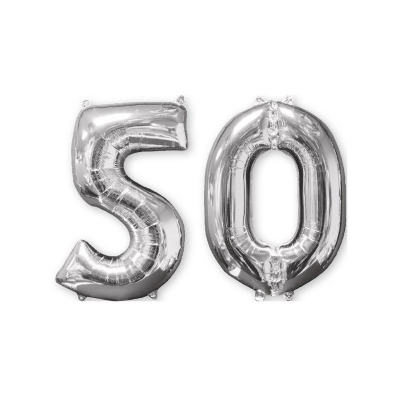 Balon cyfra 50 srebrna - 66 cm