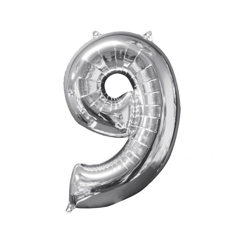 Balon cyfra 9 srebrna - 66 cm