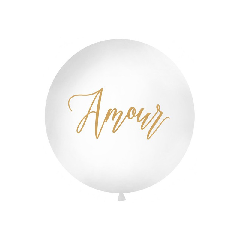 Balon 1 m ze złotym nadrukiem 'Amour' - biały