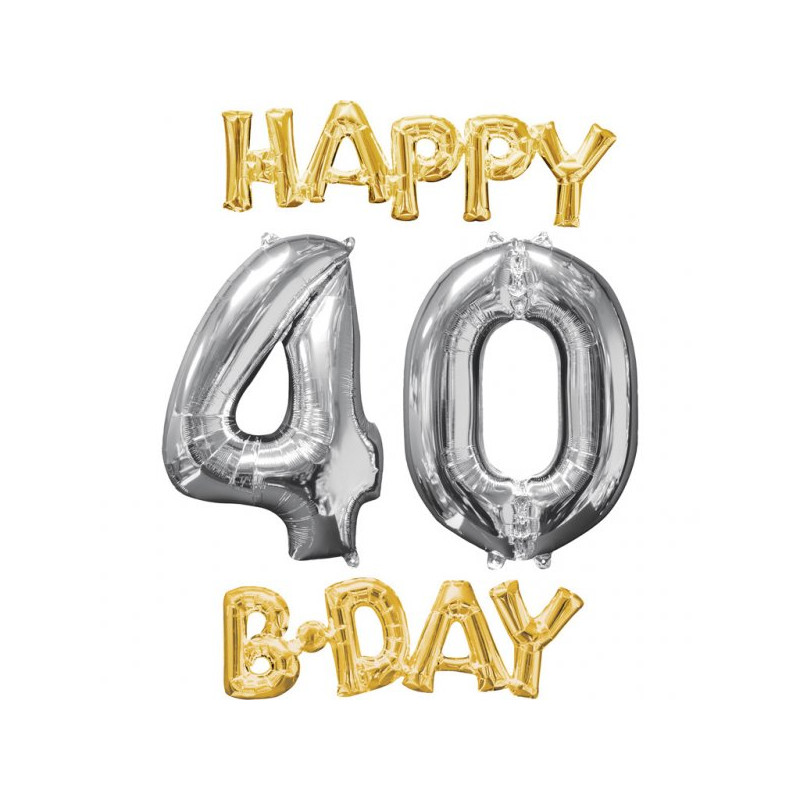 Balony na 40 urodziny + napis Happy Birthday (Super Prezent)