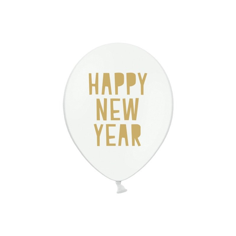 Happy New Year - Biały balon lateksowy, Pastel 30 cm