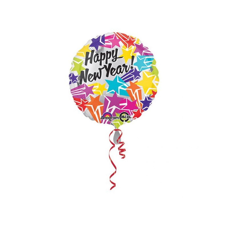 Balon Foliowy Happy New Year - okrągły kolorowy 43 cm