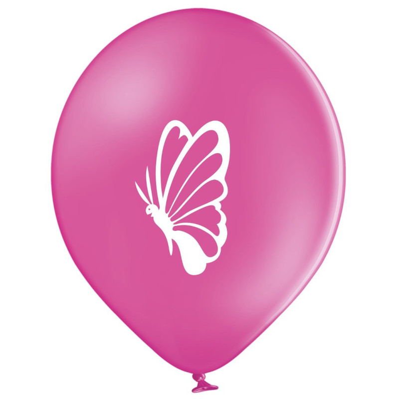Balon Motyl - Biały motyl na różowym tle - 11 cali