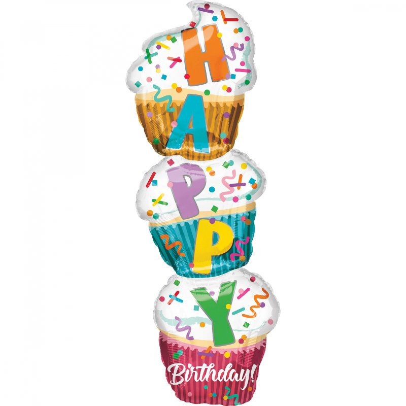 Balon SuperShape - Babeczki "Happy Birthday" -  33 x 104 cm