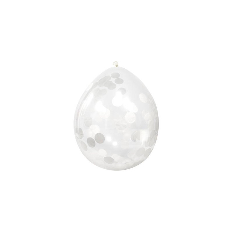 Balony latex z białym confetti, 4szt