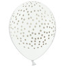 Balon lateksowy stylizowany na confetti - Biały w złote kropki