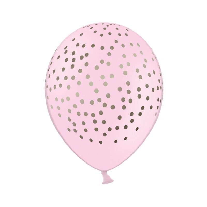 Balon lateksowy w stylu confetti - różowy w złote confetti