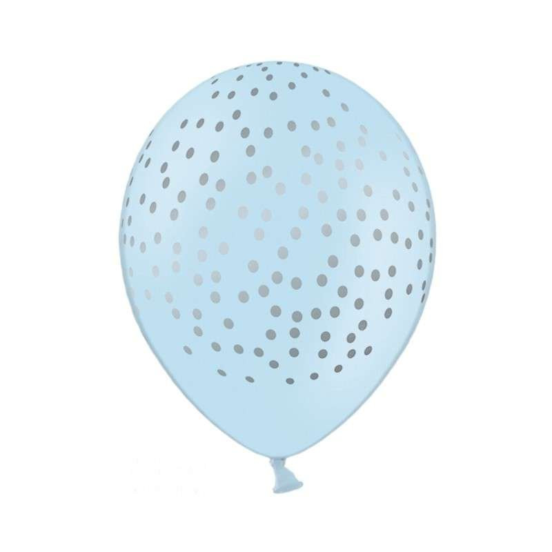 Balon lateksowy w stylu confetti - niebieski w złote kropeczki