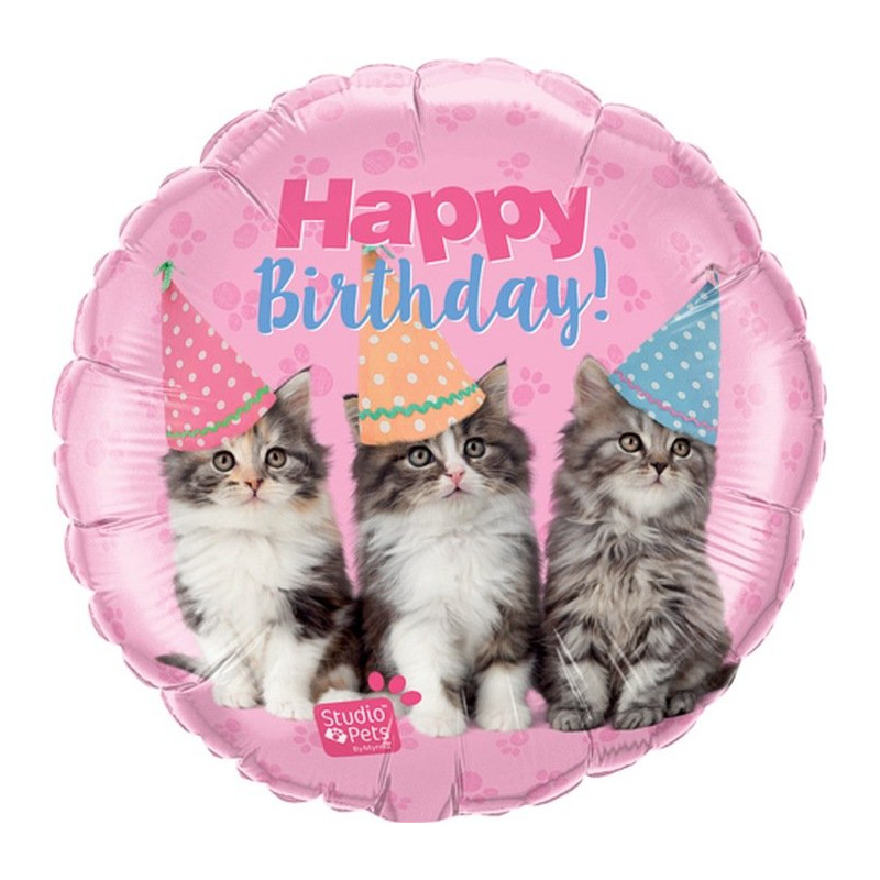 Balon Foliowy Happy Birthday - Urodzinowe kotki 46 cm