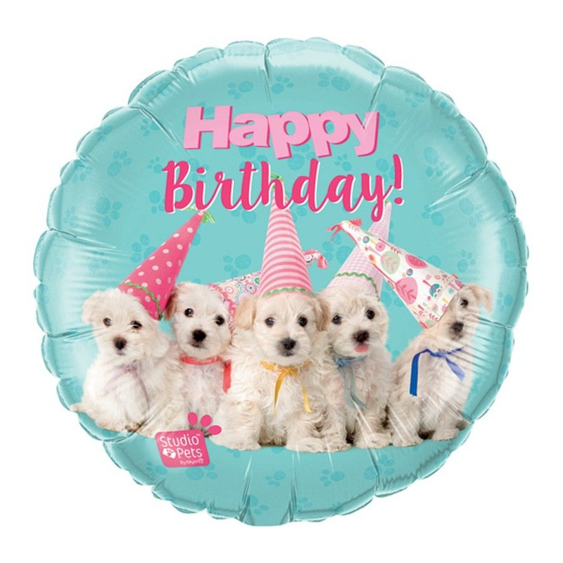 Balon Foliowy Happy Birthday - Urodzinowe pieski 46 cm