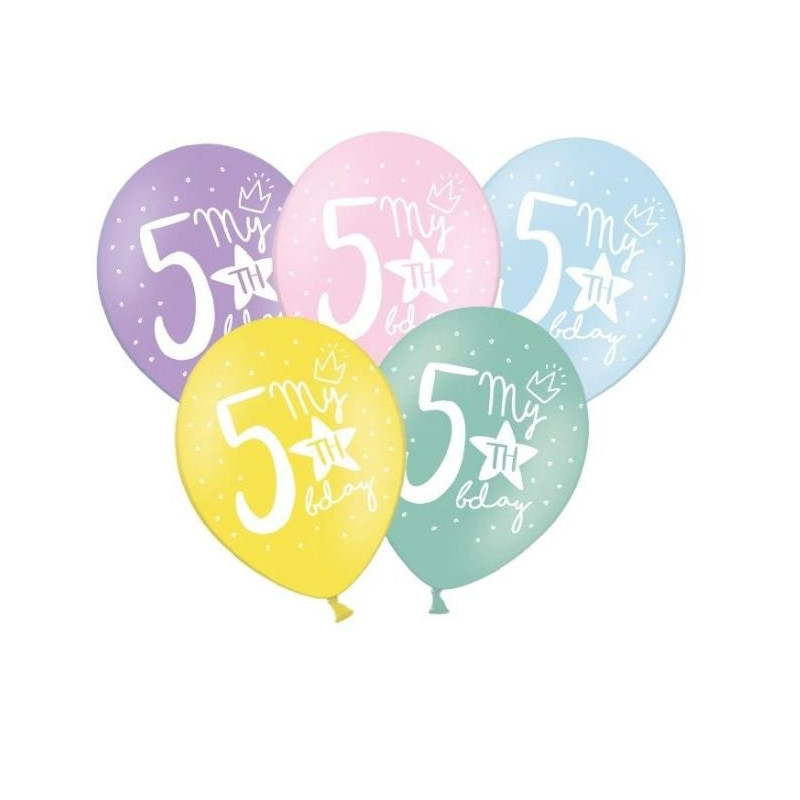 Balon 30cm piątka-  lateksowy, różne kolory pastel