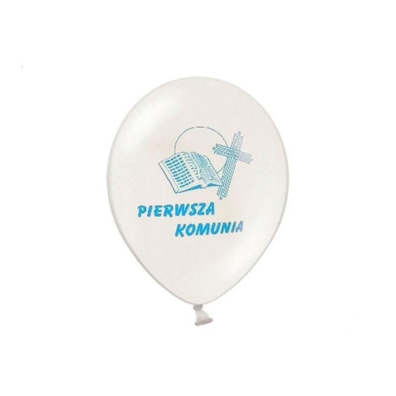 Balony na Komunie - pastelowe białe z napisem Pierwsza Komunia