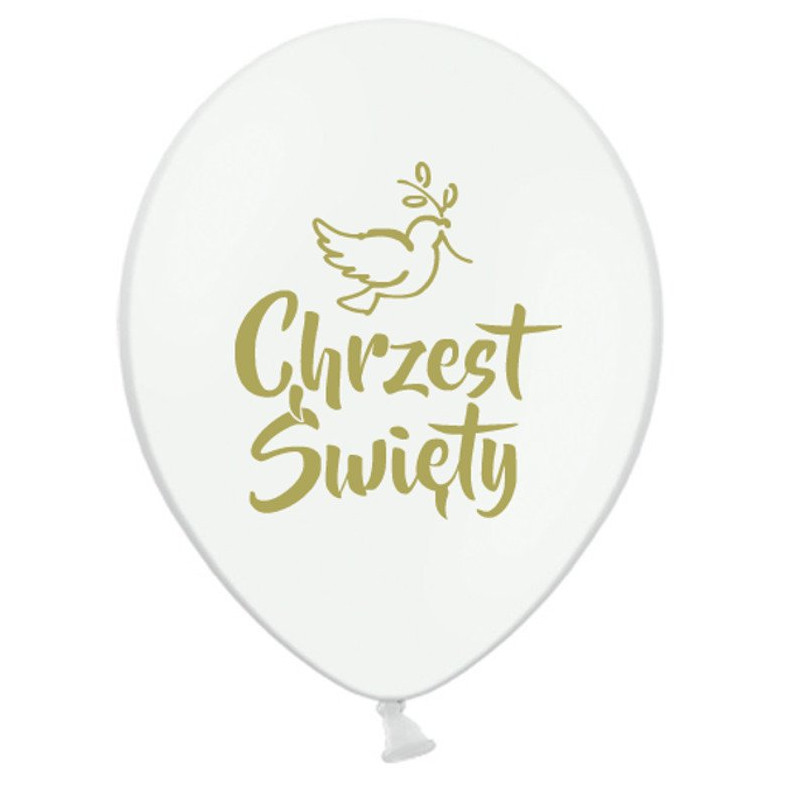 Balony na Chrzest Święty - białe ze złotym napisem - 30 cm
