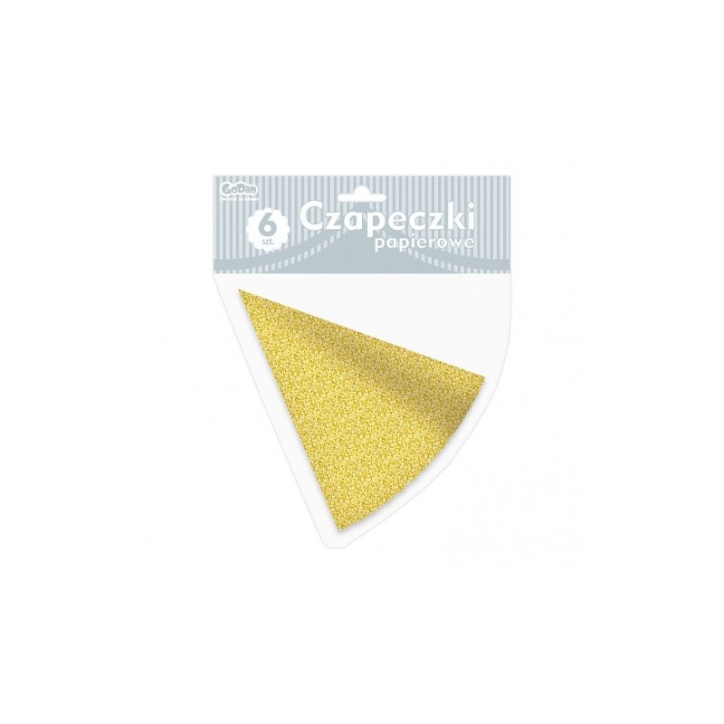 Czapeczki urodzinowe - złote brokatowe - 6 sztuk