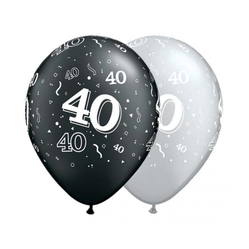 Balon QL 11" na 40 urodziny - pastel czarny, srebrny