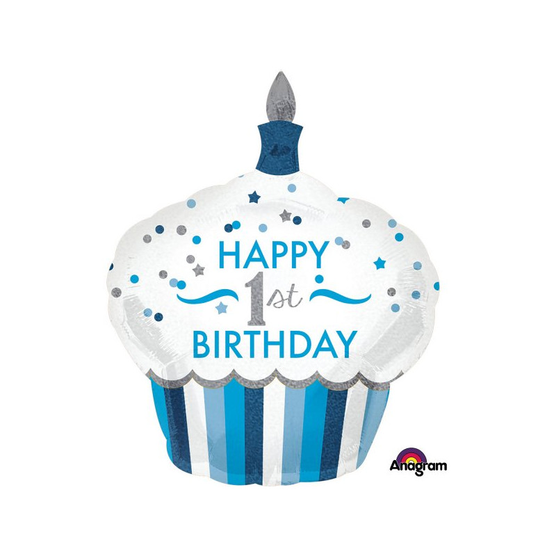 Holograficzny balon na 1 urodziny chłopca, Cupcake Boy 73 x 91cm