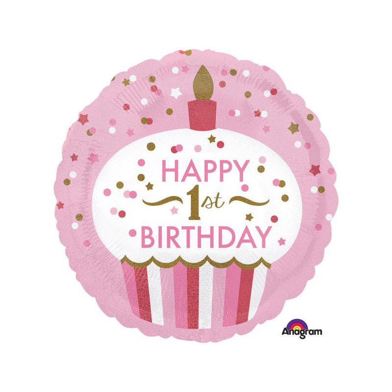 Balon na 1 urodziny dziewczynki - "1st Birthday Cupcake Girl"
