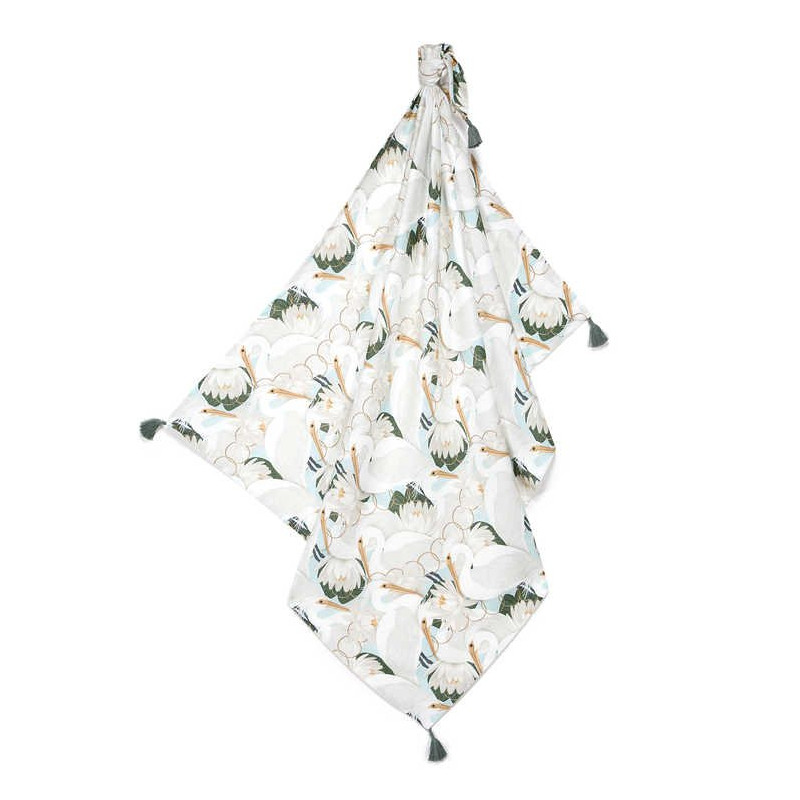 Otulacz Bambusowy Fringe, Heron in Cream Lotus, La Millou