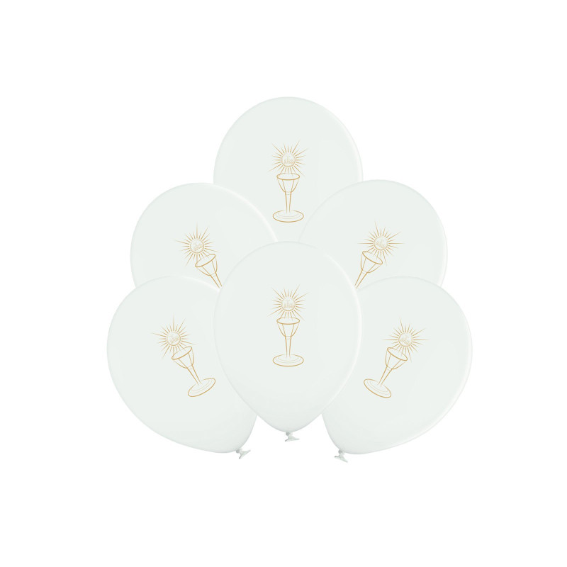 Balon biały 38 cm, I Komunia Święta - Kielich IHS