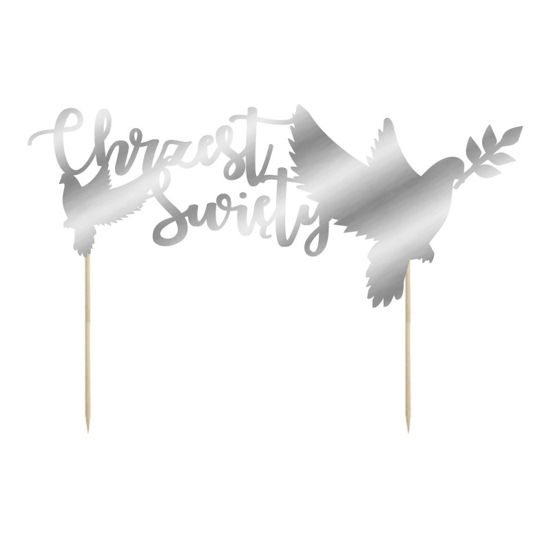 Topper Chrzest Święty, srebrny metaliczny