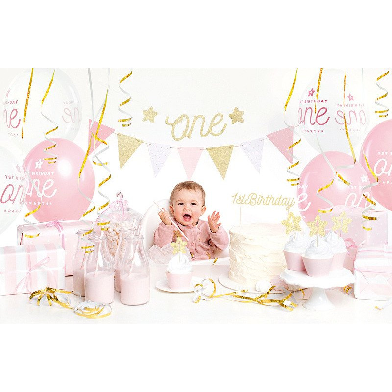 Zestaw dekoracji na Roczek Dziewczynki - 1st Birthday, złoty