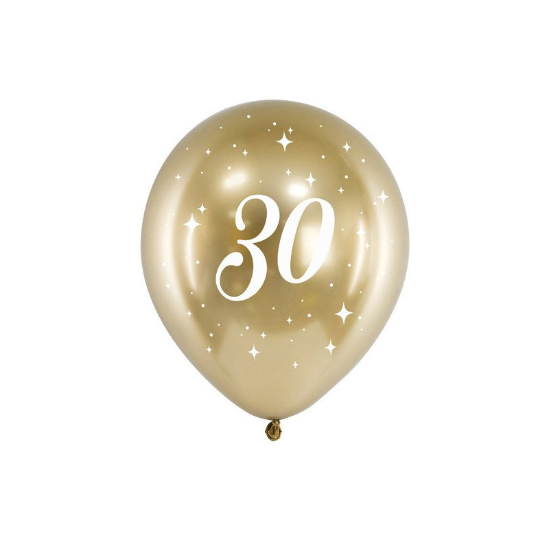 Balony Glossy - 30 lat - złote - 6 sztuk