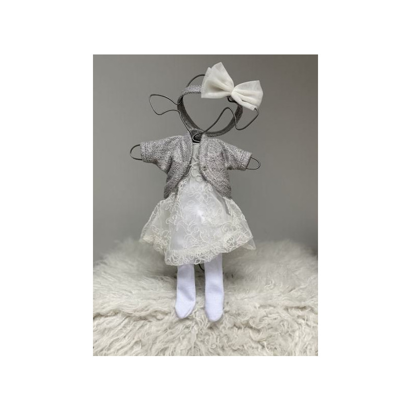 Ubranko dla lalki - Koronkowa sukienka i srebrny sweterek