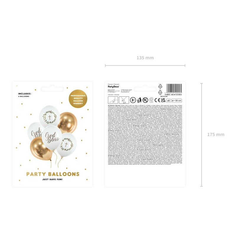 Zestaw balonów na I Komunię Świętą lub Chrzest - 6 sztuk - 30 cm