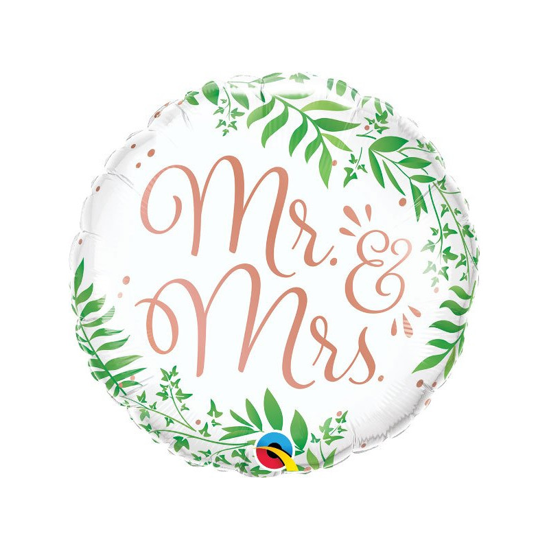 Balon foliowy "Mr & Mrs" - Elegant Greenery - 46 cm
