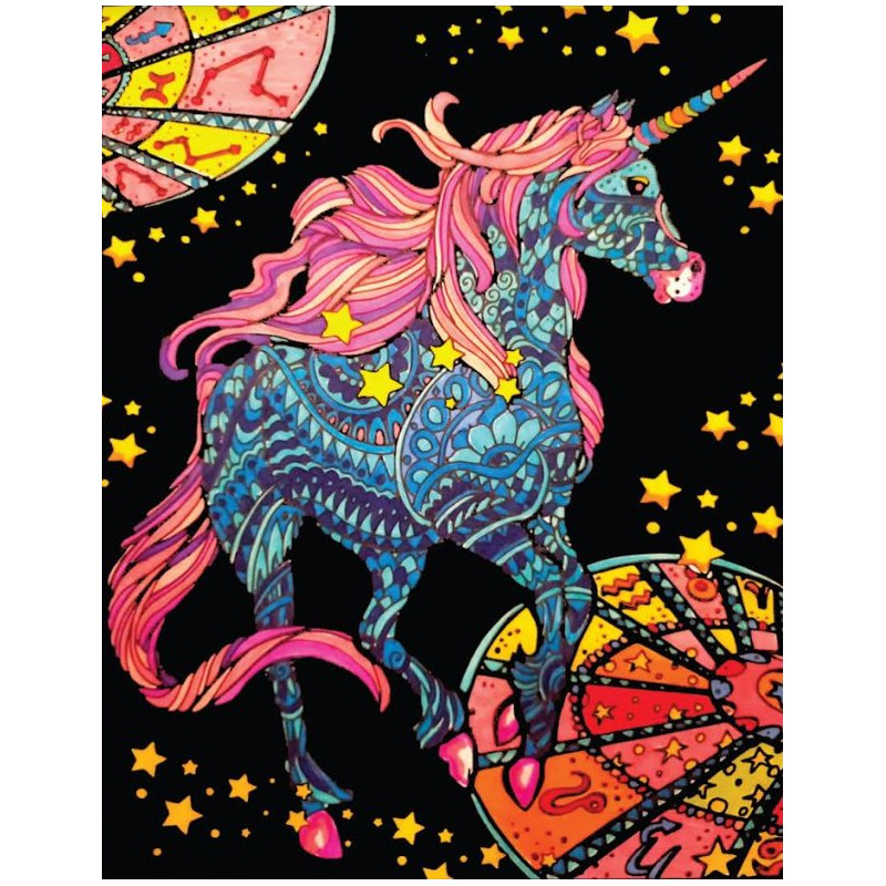 Duży plakat do pokolorowania, tło velvet, Jednorożec Zodiak