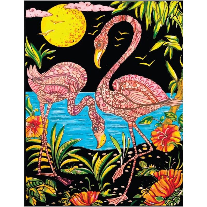 Duży plakat do pokolorowania, tło velvet, Flamingi